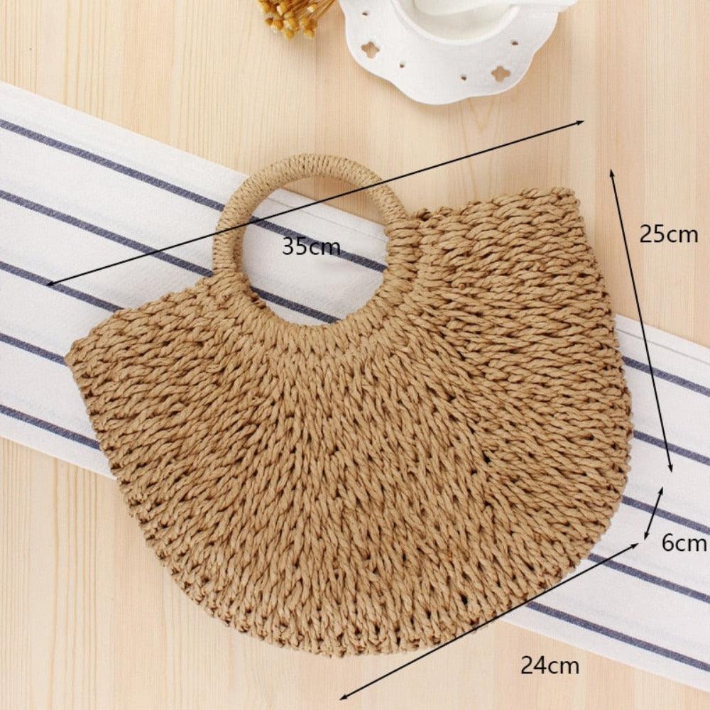 Summer Top Handle Semi Circle Straw Bag - VirtuousWares:Global