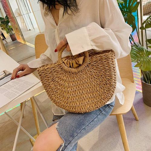 Summer Top Handle Semi Circle Straw Bag - VirtuousWares:Global