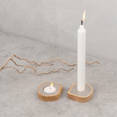 Taper candle or tealight holder | ash wood, stainless steel - VirtuousWares:Global