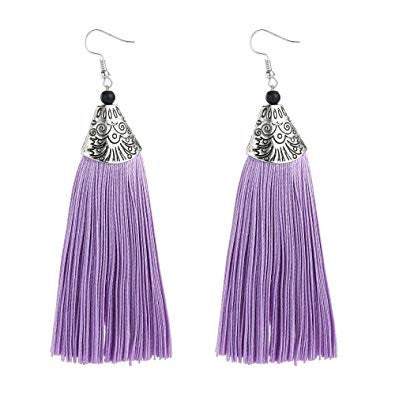 Tassel Threader Earrings - crafted purple tassel Earrings, African wea - VirtuousWares:Global