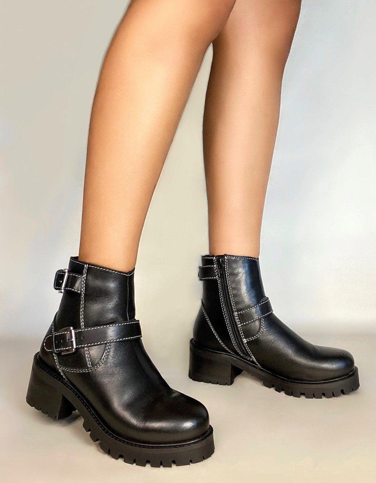 Terminator Black Platform Block Heel Bootie - VirtuousWares:Global