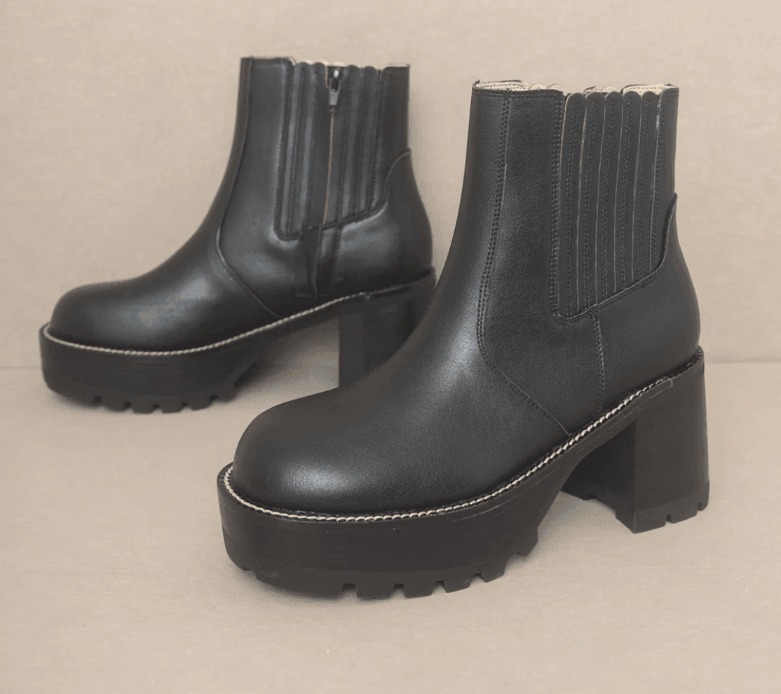 The Allison Midnight Chunky Platform Paneled Boots - VirtuousWares:Global
