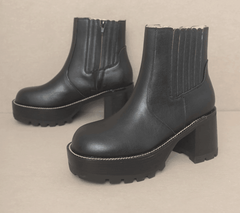 The Allison Midnight Chunky Platform Paneled Boots - VirtuousWares:Global