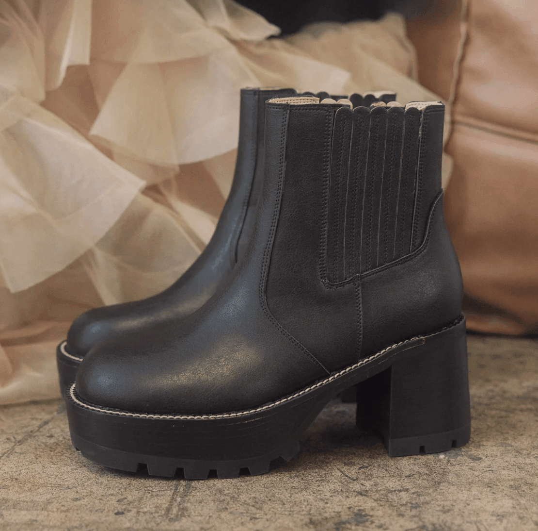 The Allison Midnight Chunky Platform Paneled Boots - VirtuousWares:Global