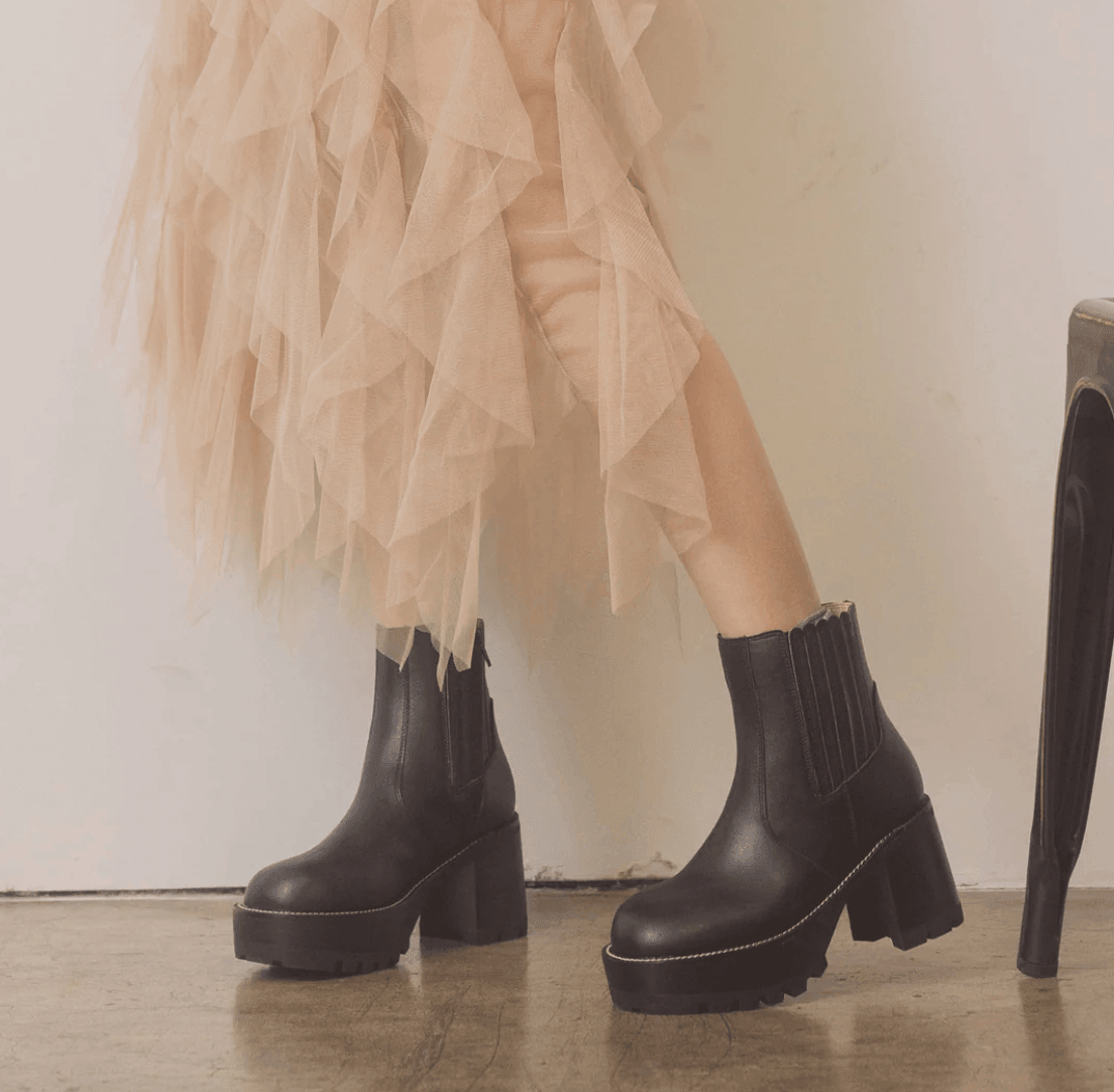The Allison Midnight Chunky Platform Paneled Boots - VirtuousWares:Global