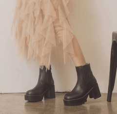 The Allison Midnight Chunky Platform Paneled Boots - VirtuousWares:Global