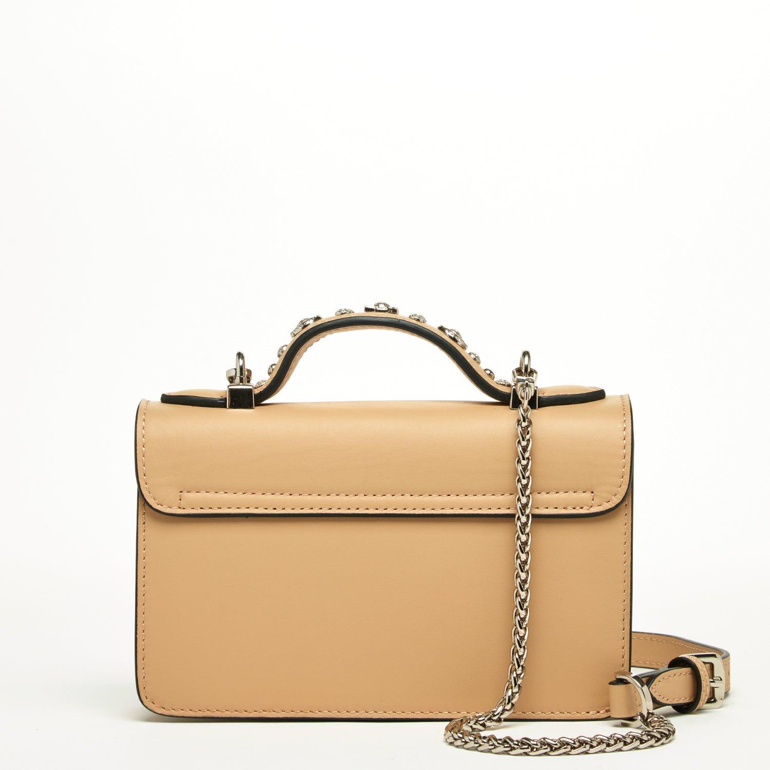 The Hollywood Leather Crossbody Studded Bag Beige - VirtuousWares:Global