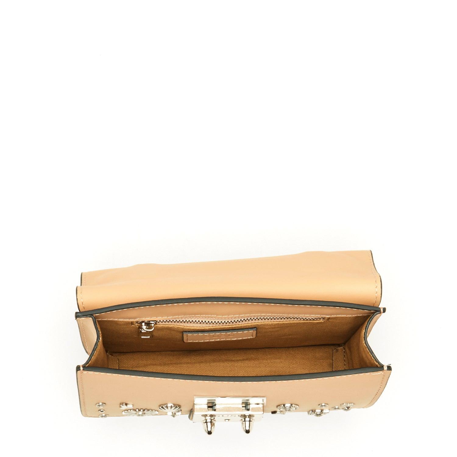 The Hollywood Leather Crossbody Studded Bag Beige - VirtuousWares:Global