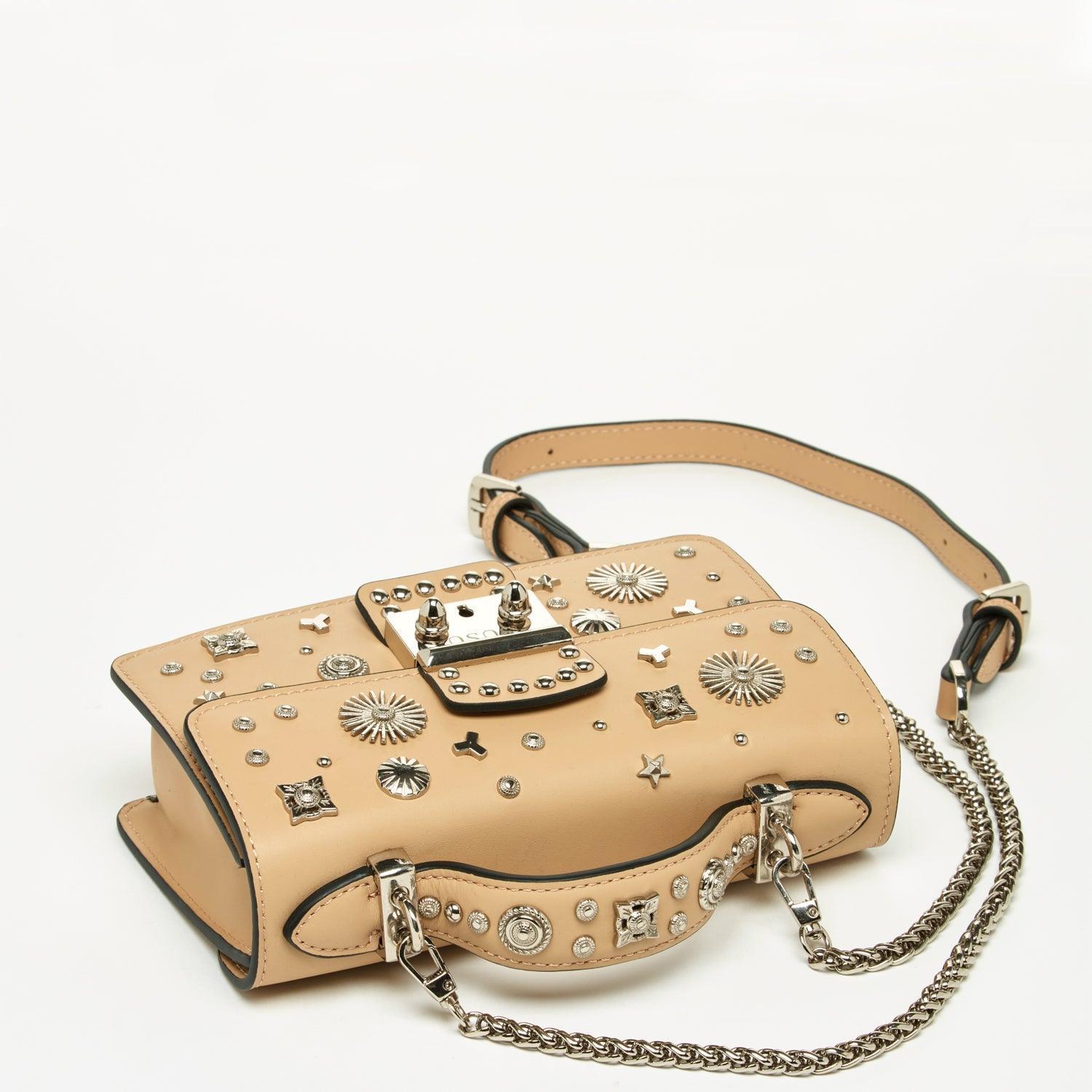 The Hollywood Leather Crossbody Studded Bag Beige - VirtuousWares:Global