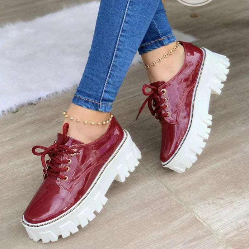 Thick Heel Increased Flat Platform Oxford Women Shoes Red/Black/Pink - VirtuousWares:Global