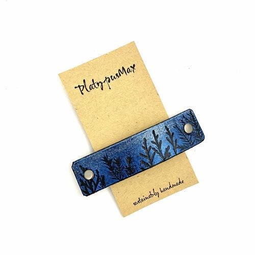 Tiny Forest / Trees Blue & Silver Shimmer Leather Hair Barrette - VirtuousWares:Global