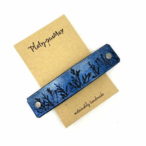 Tiny Forest / Trees Blue & Silver Shimmer Leather Hair Barrette - VirtuousWares:Global