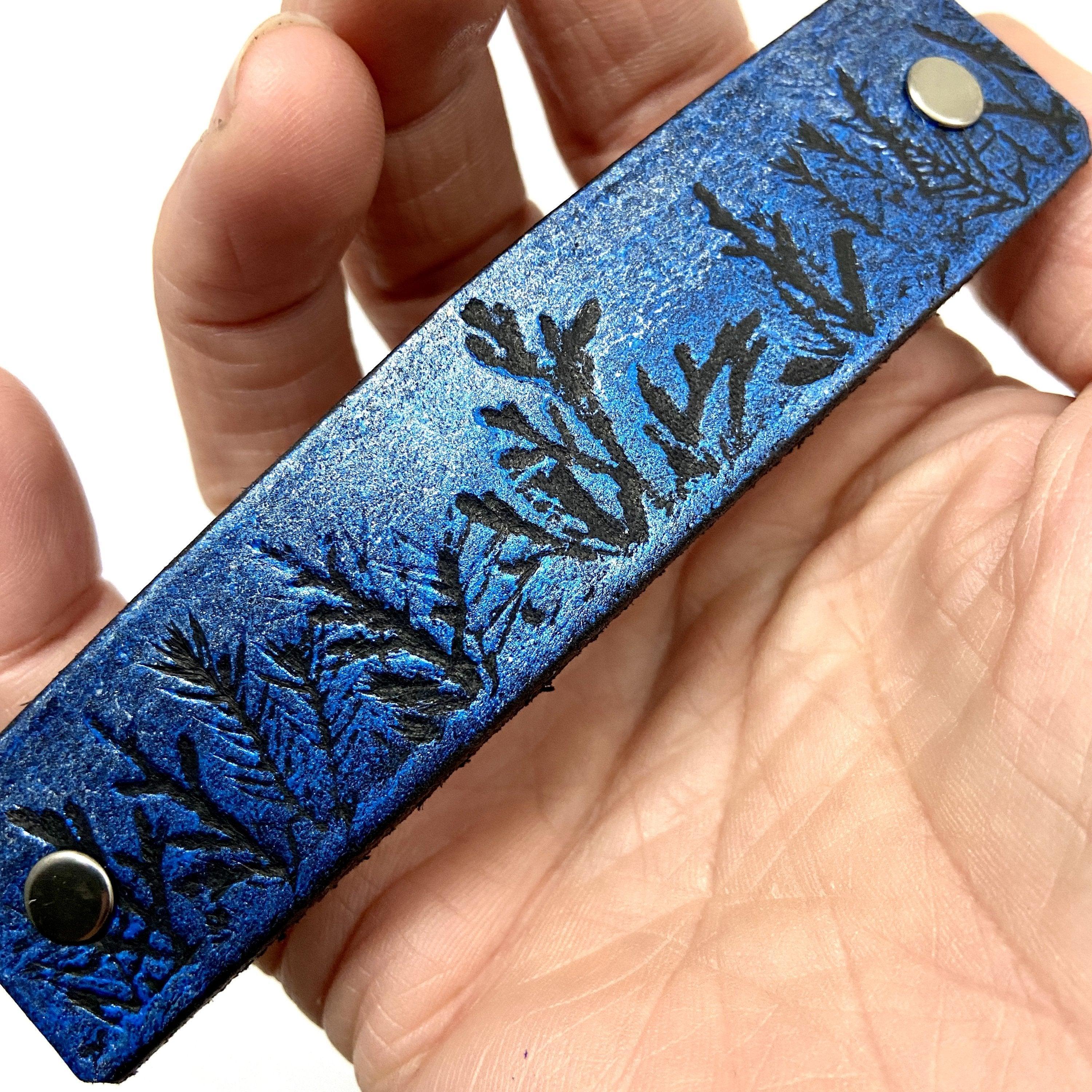 Tiny Forest / Trees Blue & Silver Shimmer Leather Hair Barrette - VirtuousWares:Global