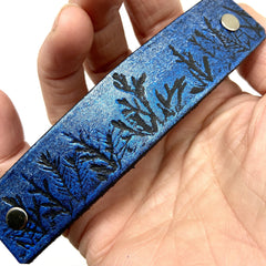 Tiny Forest / Trees Blue & Silver Shimmer Leather Hair Barrette - VirtuousWares:Global