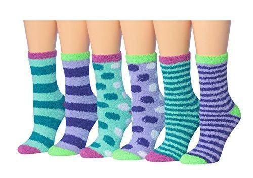 Tipi Toe Women's 6-Pairs Cozy Microfiber Anti-Skid Soft Fuzzy Crew - VirtuousWares:Global