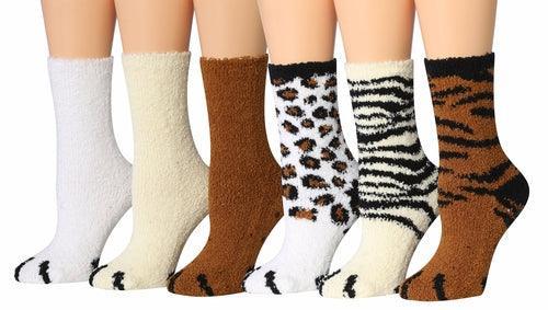 Tipi Toe Women's 6-Pairs Cozy Microfiber Anti-Skid Soft Fuzzy Crew - VirtuousWares:Global
