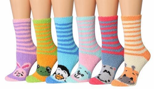 Tipi Toe Women's 6-Pairs Cozy Microfiber Anti-Skid Soft Fuzzy Crew - VirtuousWares:Global
