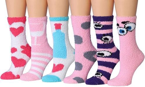 Tipi Toe Women's 6-Pairs Cozy Microfiber Anti-Skid Soft Fuzzy Crew - VirtuousWares:Global