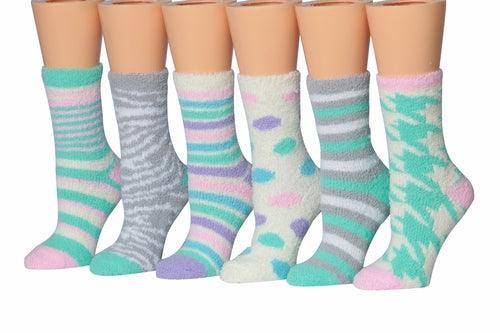 Tipi Toe Women's 6-Pairs Cozy Microfiber Anti-Skid Soft Fuzzy Crew - VirtuousWares:Global