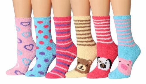 Tipi Toe Women's 6-Pairs Cozy Microfiber Anti-Skid Soft Fuzzy Crew - VirtuousWares:Global