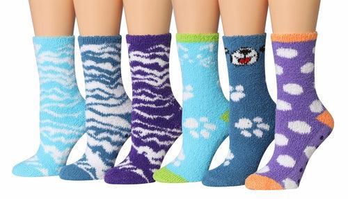 Tipi Toe Women's 6-Pairs Cozy Microfiber Anti-Skid Soft Fuzzy Crew - VirtuousWares:Global