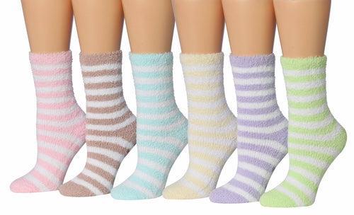 Tipi Toe Women's 6-Pairs Cozy Microfiber Anti-Skid Soft Fuzzy Crew - VirtuousWares:Global