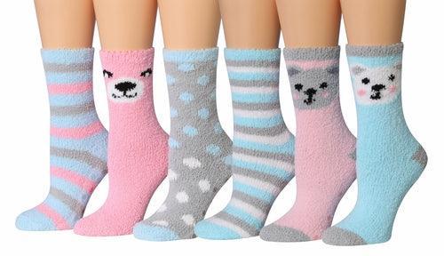 Tipi Toe Women's 6-Pairs Cozy Microfiber Anti-Skid Soft Fuzzy Crew - VirtuousWares:Global