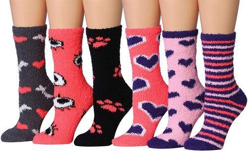 Tipi Toe Women's 6-Pairs Cozy Microfiber Anti-Skid Soft Fuzzy Crew - VirtuousWares:Global