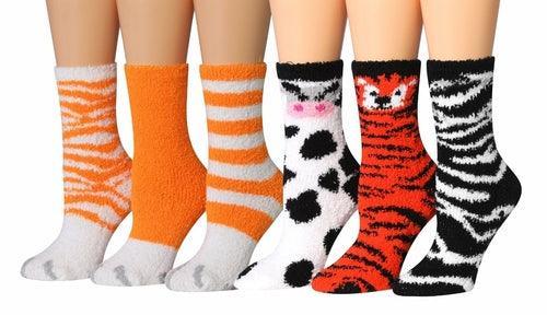 Tipi Toe Women's 6-Pairs Cozy Microfiber Anti-Skid Soft Fuzzy Crew - VirtuousWares:Global