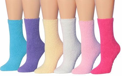 Tipi Toe Women's 6-Pairs Cozy Microfiber Anti-Skid Soft Fuzzy Crew - VirtuousWares:Global