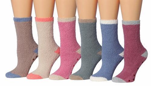 Tipi Toe Women's 6-Pairs Cozy Microfiber Anti-Skid Soft Fuzzy Crew - VirtuousWares:Global