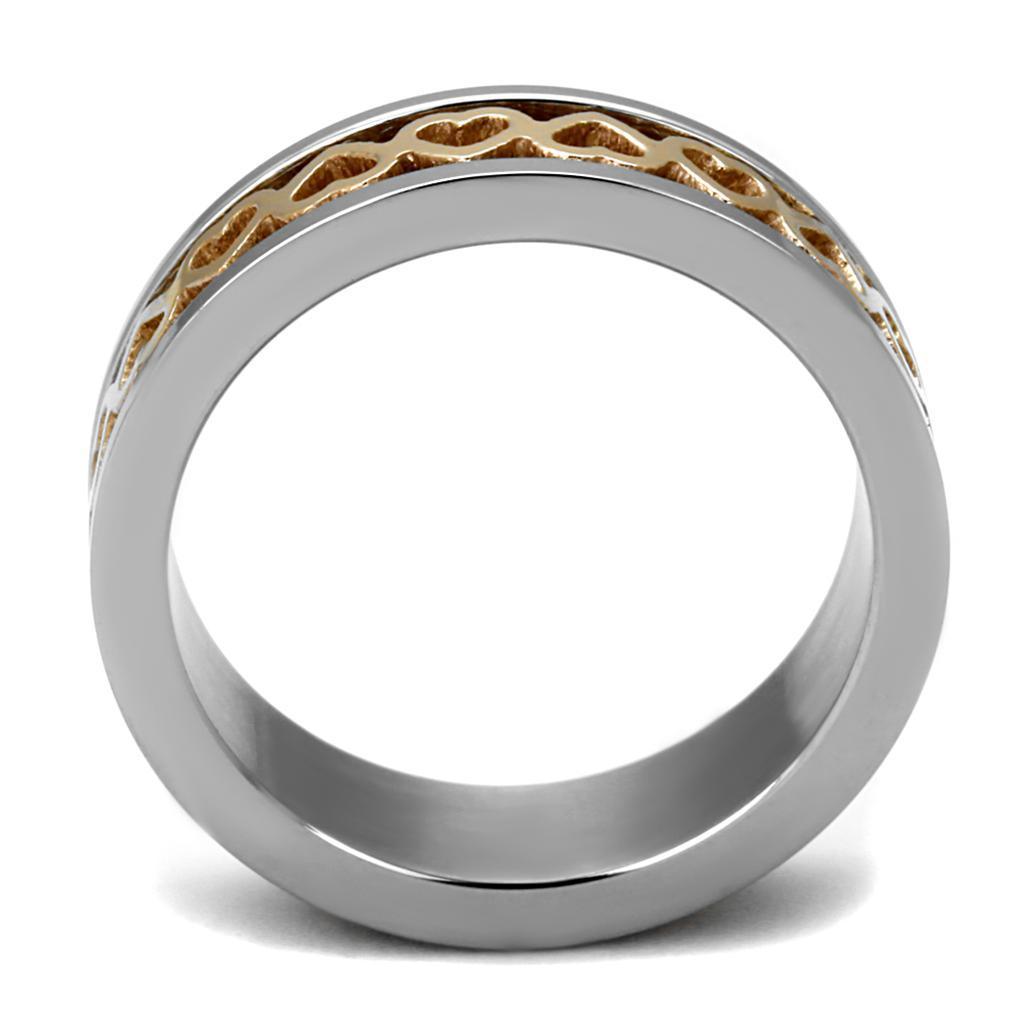 TK2398 - Two-Tone IP Rose Gold Stainless Steel Ring with No Stone - VirtuousWares:Global