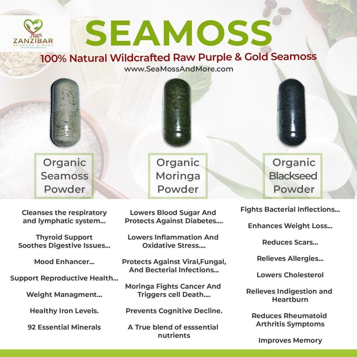Trio Pack - Seamoss, Blackseed, Moringa (1 Month Supply) - VirtuousWares:Global