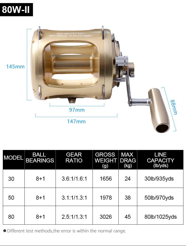 Trolling wheels 30W-II/50W-II/80W-II 8+1BB Drum Reels Casting Large - VirtuousWares:Global