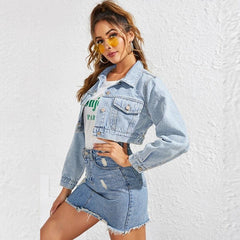 Turn-down Collar Women Denim Jacket Caot - VirtuousWares:Global