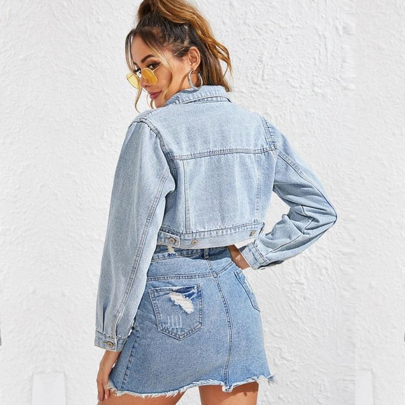 Turn-down Collar Women Denim Jacket Caot - VirtuousWares:Global