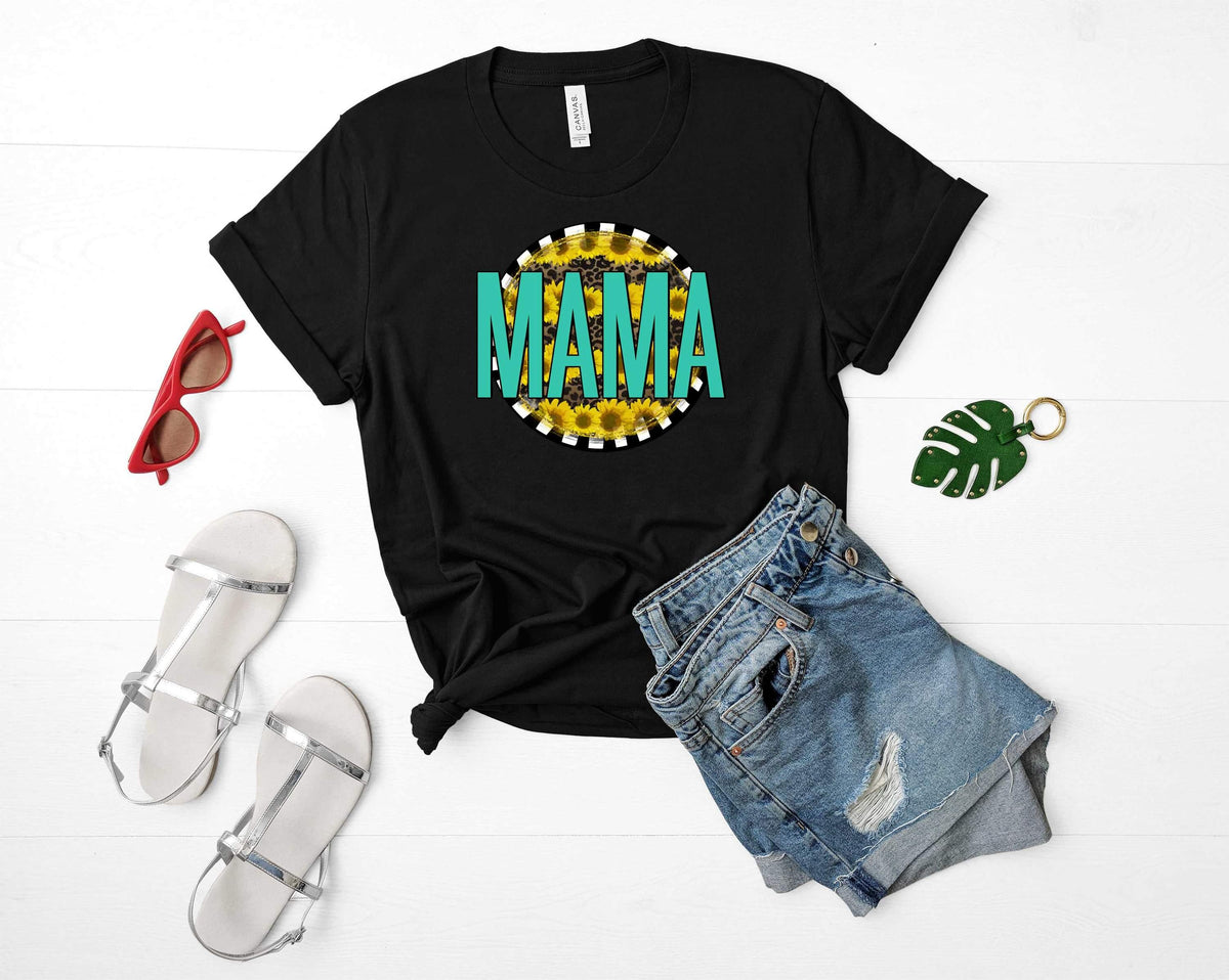 Turquoise Mama with sunflower - Graphic Tee - VirtuousWares:Global