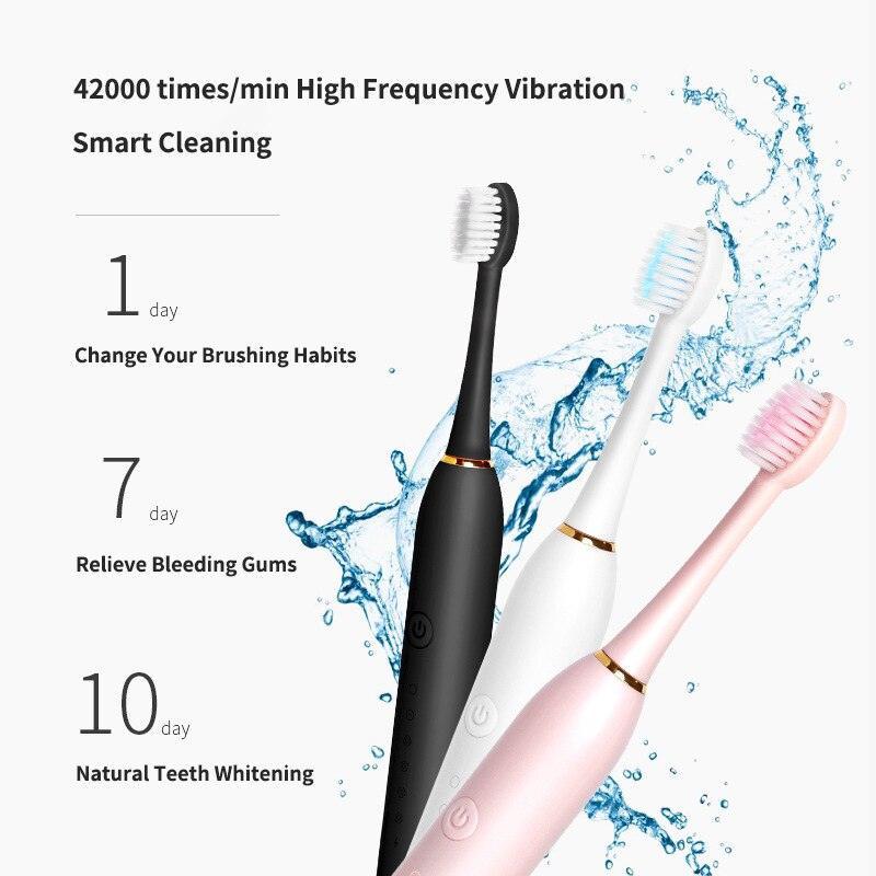 Ultrasonic Electric Toothbrush Rechargeable USB for Adults 6 Modes - VirtuousWares:Global