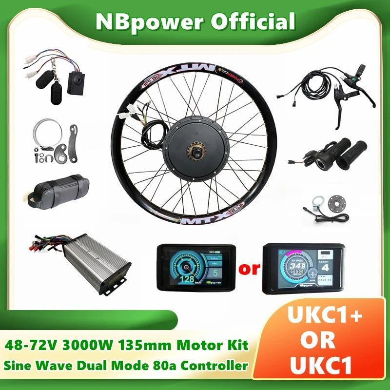 US Freeshipping NBpower 135mm Dropout 90km/h Max Speed Electric Bike Motor Wheel kit 48-72V 3000w EBike Hub Motor Conversion Kit - VirtuousWares:Global