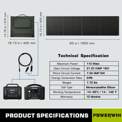 US POWERWIN Foldable Solar Panel PWS110*3 Pack 330W - VirtuousWares:Global