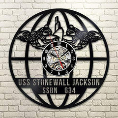 USS STONEWALL JACKSON DESIGN HANDMADE VINYL RECORD WALL CLOCK - VirtuousWares:Global