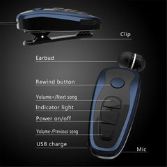 Vibrating Alert Wear Clip Wireless Bluetooth Earphone for Driving - VirtuousWares:Global