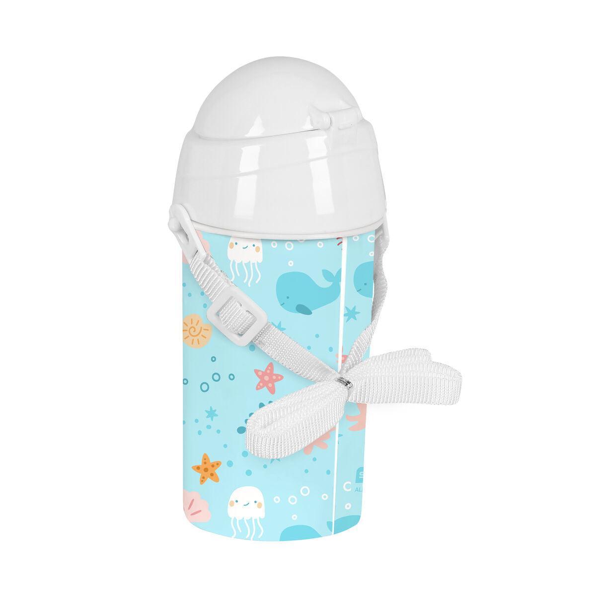 Water bottle Safta Ballenita White Light Blue PVC (500 ml) - VirtuousWares:Global