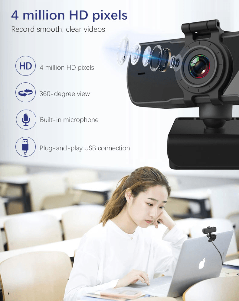 Webcam 2K Full HD 1080P Web Camera Autofocus With Microphone - VirtuousWares:Global