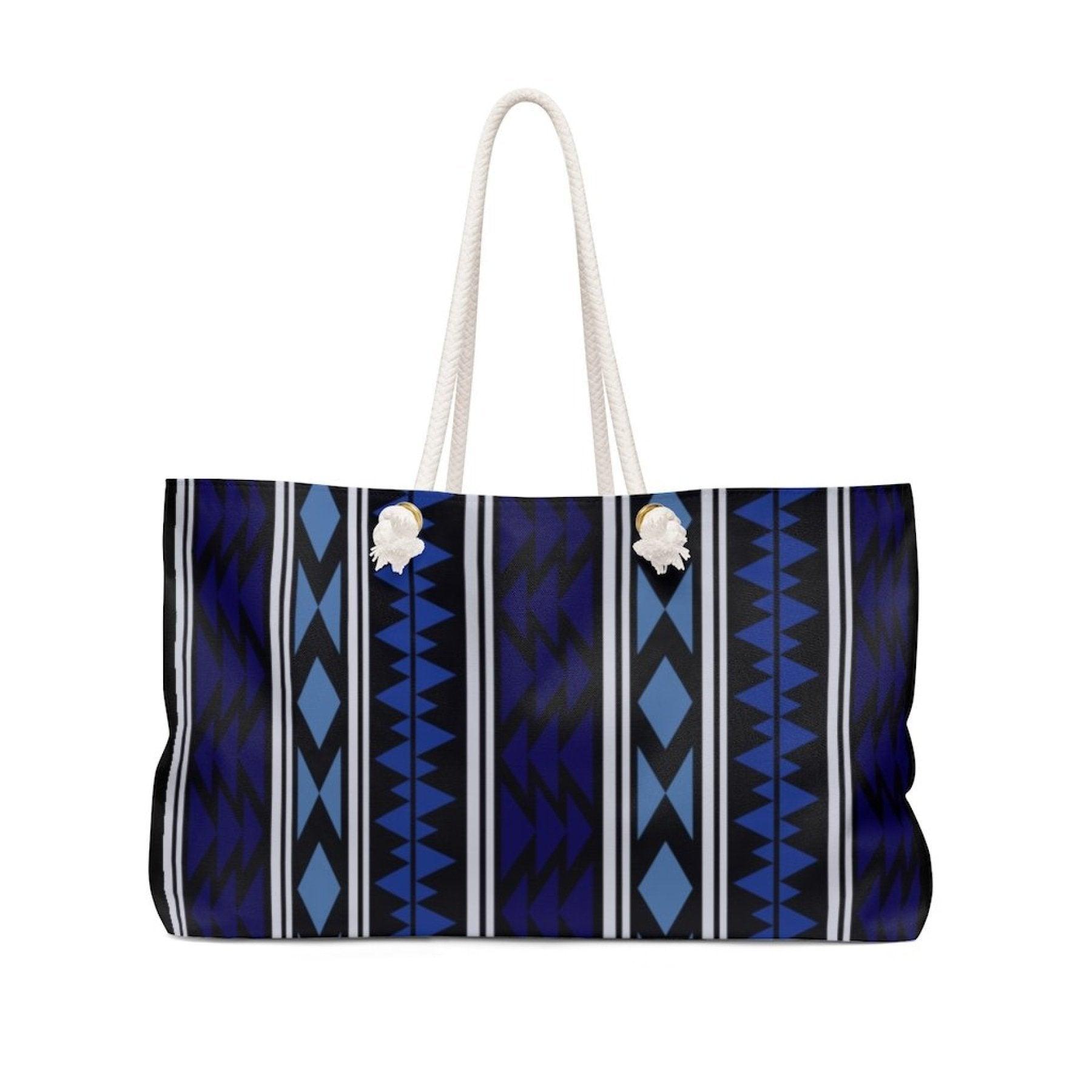 Weekender Tote Bag, Dark Blue Aztec Print - VirtuousWares:Global