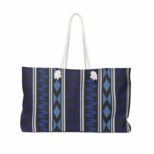 Weekender Tote Bag, Dark Blue Aztec Print - VirtuousWares:Global