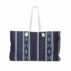 Weekender Tote Bag, Dark Blue Aztec Print - VirtuousWares:Global