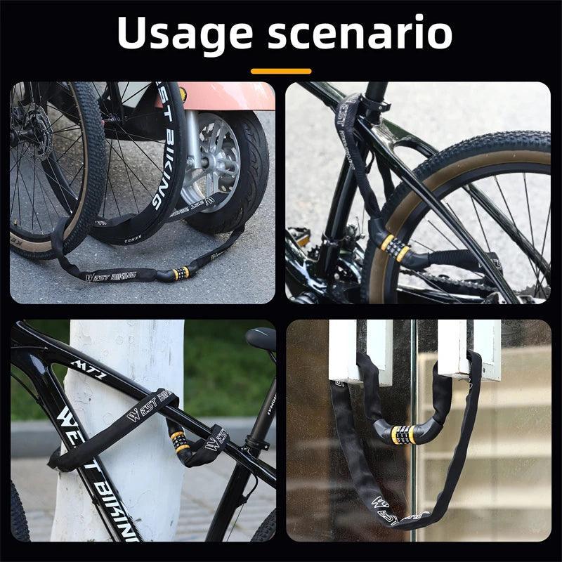 WEST BIKING 65-150cm Multi-length Bike Chain Lock 5 Digit Code Combination Anti-Theft Bicycle Lock Motorcycle Ebike Accessories - VirtuousWares:Global