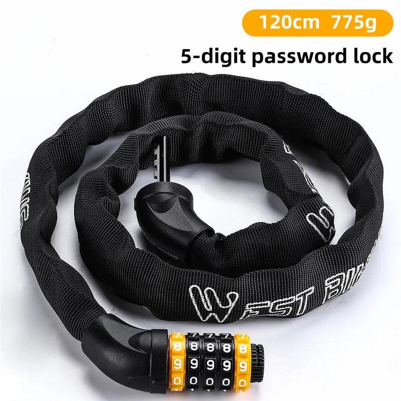 WEST BIKING 65-150cm Multi-length Bike Chain Lock 5 Digit Code Combination Anti-Theft Bicycle Lock Motorcycle Ebike Accessories - VirtuousWares:Global