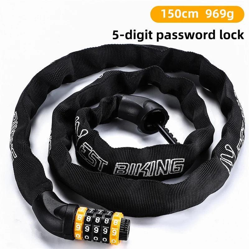 WEST BIKING 65-150cm Multi-length Bike Chain Lock 5 Digit Code Combination Anti-Theft Bicycle Lock Motorcycle Ebike Accessories - VirtuousWares:Global